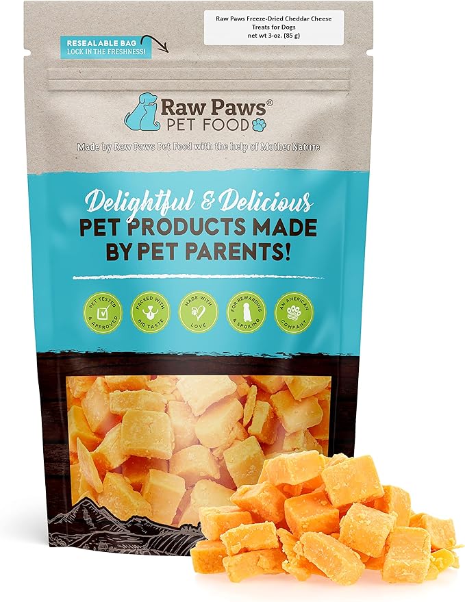 Raw Paws Freeze Dried Cheddar Cheese Treats for Dogs, 3-oz - Crunchy Dog Puffs Made in USA, Natural Dried Cheese - 100% Real Wisconsin Cheddar Bites for Dogs - Dog Cheese Treats