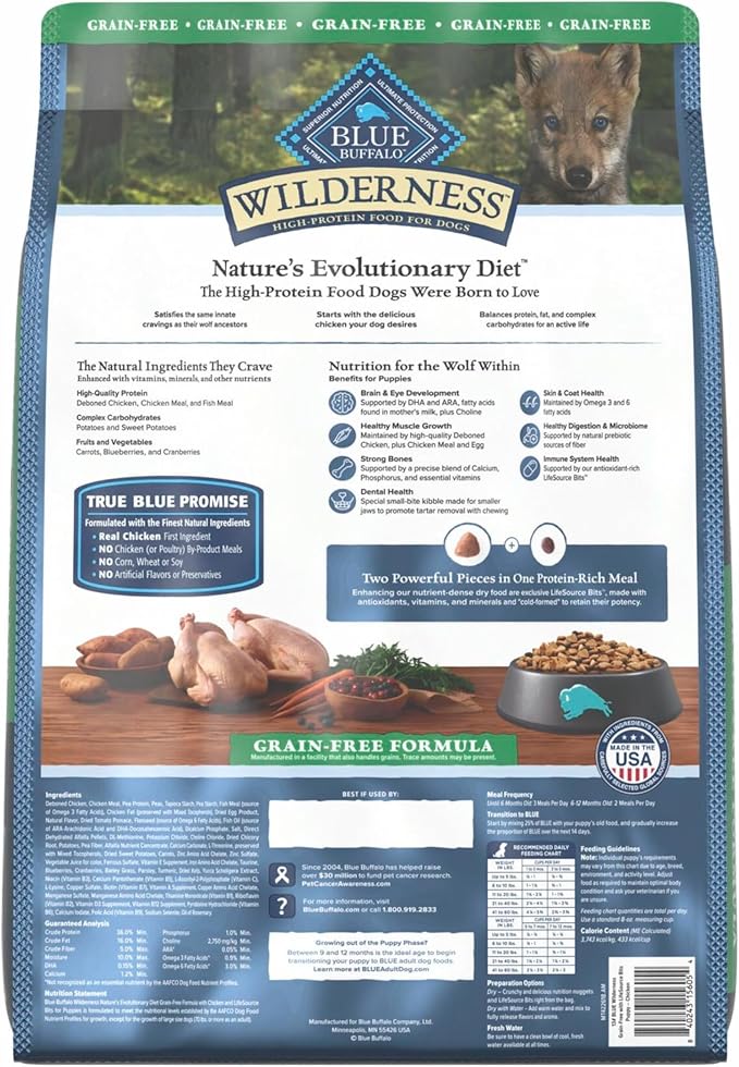 Blue Buffalo Wilderness Puppy High-Protein Dry Dog Food with Real Chicken, Grain-Free, Made in The USA with Natural Ingredients, Chicken, 13-lb. Bag