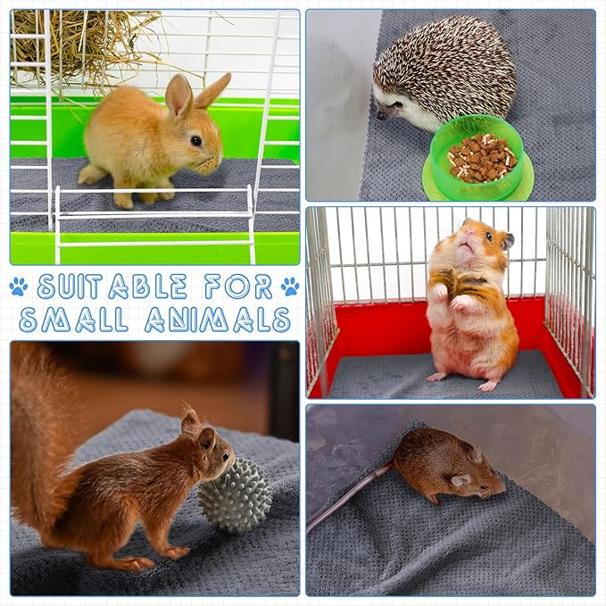 VitalCozy 10 Pcs Guinea Pig Cage Liners Washable Rat Bedding for Guinea Pigs Controlling Absorbent Waterproof Pee Pads Blanket for Rabbits Hamster Small Animal Chinchilla(Grid,12x12 Inch,Gray)