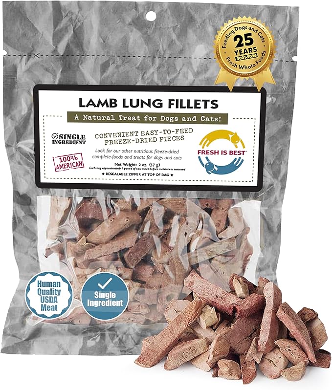 Fresh Is Best Lamb Lung Fillets Freeze Dried Dog Treats – Raw Freeze Dried Treats for Dogs & Cats in Resealable Zipper Bag – High-Protein Single Ingredient – Made in The USA