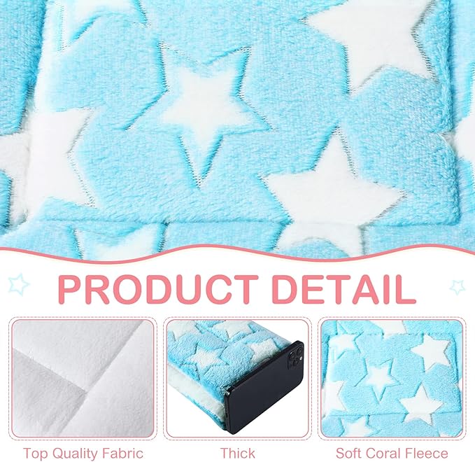 Haull 4 Pcs Waterproof Guinea Pig Bedding Guinea Pig Bed Plush Cage Liners Soft Rabbit Dog Crate Pad Cat Mat Reversible Cozy Animal Pee Pad Hamster Bunny Mat Accessory(Cute Star,13 x 18.5 Inch)
