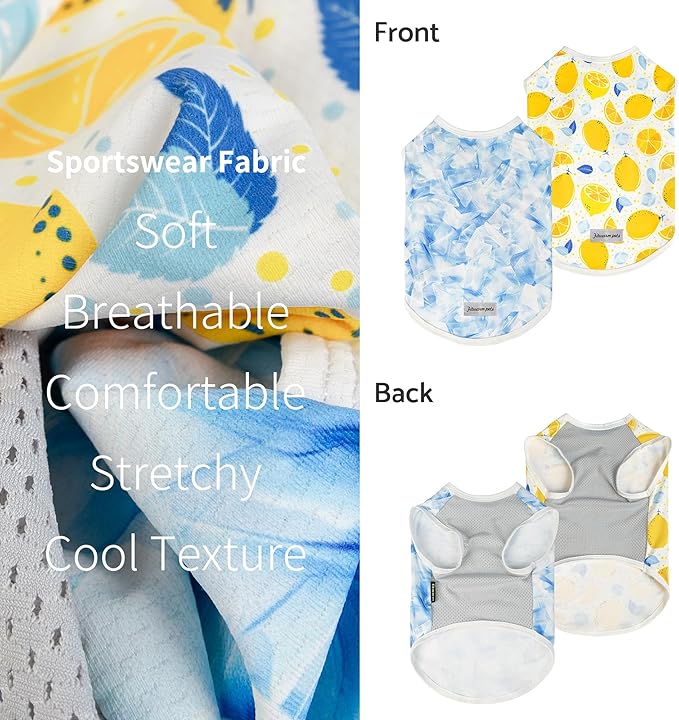 Fitwarm 2 Pack Ice Lemon UPF 50+ UV Sun Protection Dog Shirt, Lightweight Dog Cooling Vest, Quick Dry Summer Clothes for Small Dogs Boy Girl, Pet Outfit, Blue, Yellow, White, Large