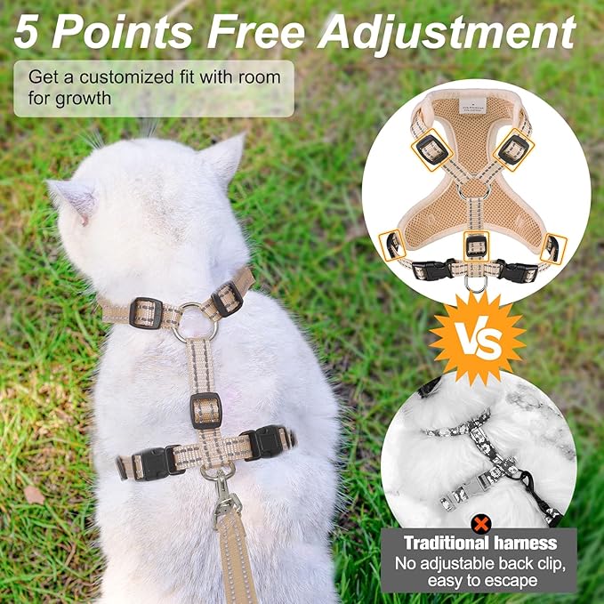 BEAUTYZOO Cat Harness and Leash Set for Walking Escape Proof, Neck Release Adjustable Harness for Kitten Puppy Small Medium Large Cats, Soft Cute Easy Control Small Cat Harness for Cats Boy and Girls