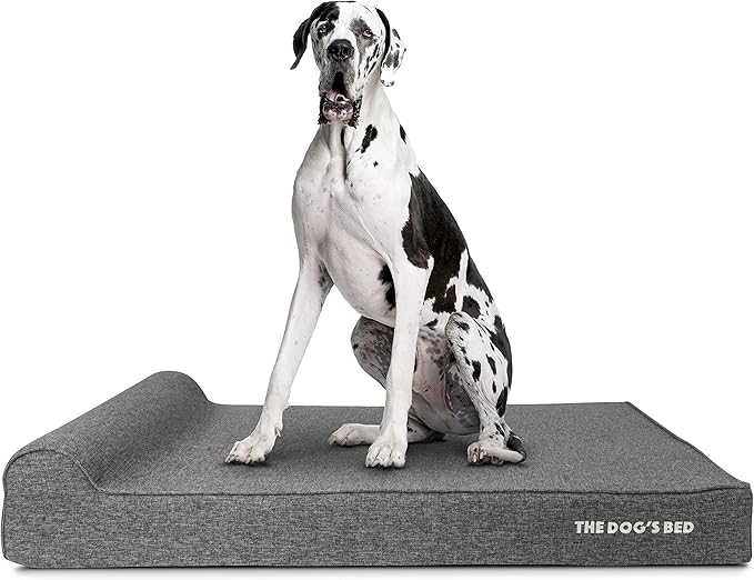 The Dog’s Bed Orthopedic Memory Foam Dog Bed with Headrest, Calming Surface – CertiPUR-Certified Foam, Linen Fabric, Grey Linen, XXL, 6-Inch