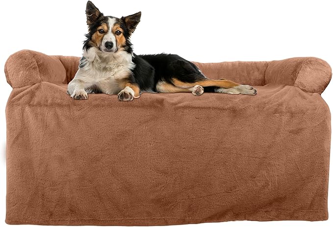 PETMAKER Couch Cover for Dogs Washable - 36x36in Plush Dog Couch Cover Protector for Medium Pets - Washable Pet Furniture Protector with Foam Bolster and Non-Slip Bottom - Puppy Essentials (Beige)