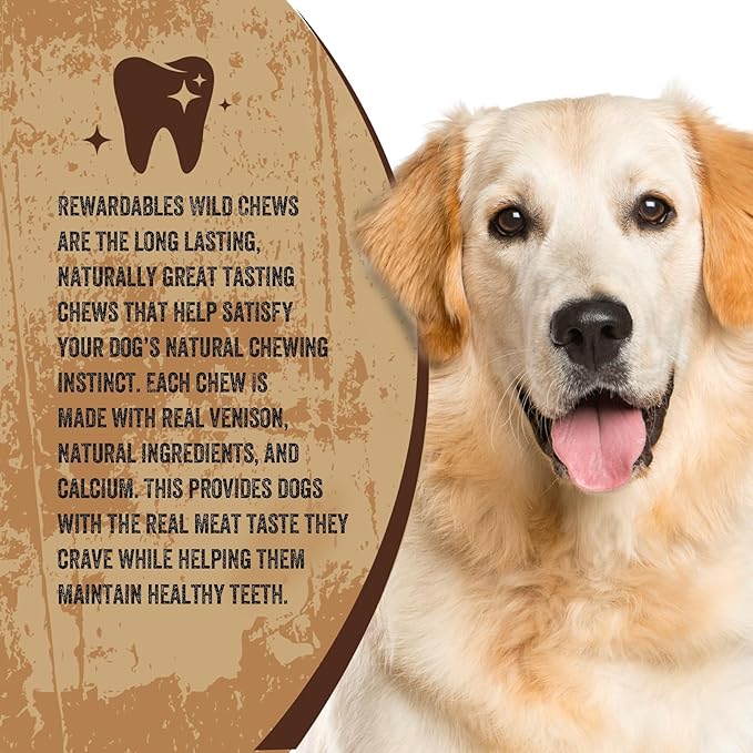 | Wild Chews | Venison Recipe, Made with Real Venison, Limited Ingredient, Long Lasting Chews for Large Dogs | 12 Count