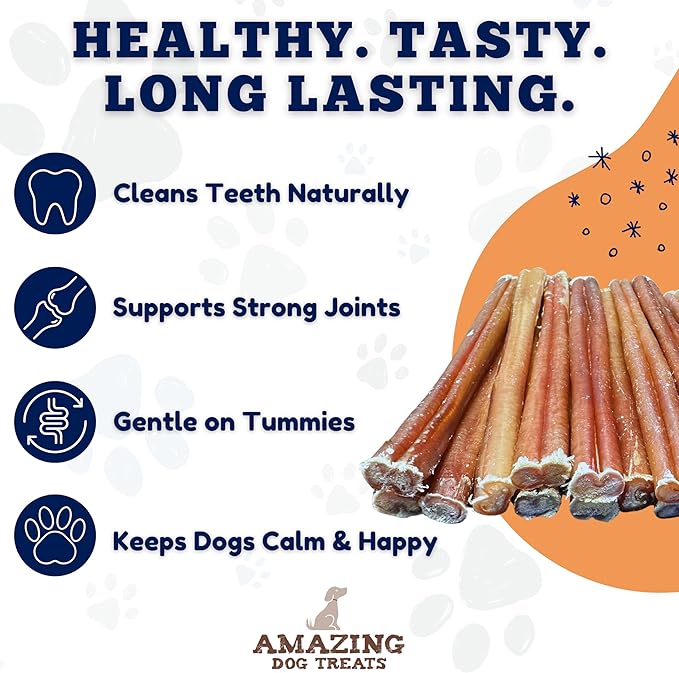 Amazing Dog Treats - Bully Sticks for Small Dogs (6 Inch Junior - 100 Count) - Premium Thin Bully Sticks for Dogs - High Protein, Grass Fed, Additive Free