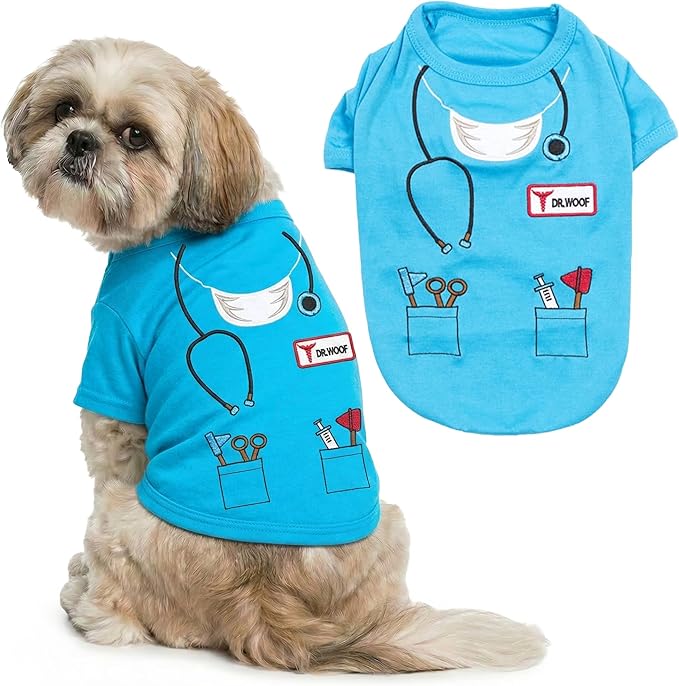 Parisian Pet Doctor Dog Costume - 100% Cotton Boy Dog Clothes for Medium Dogs - Lightweight Puppy Outfits - Funny Schitzu Clothes - Sleeved Woof Shirt for Dogs - Stretchy and Stylish Pet Costume