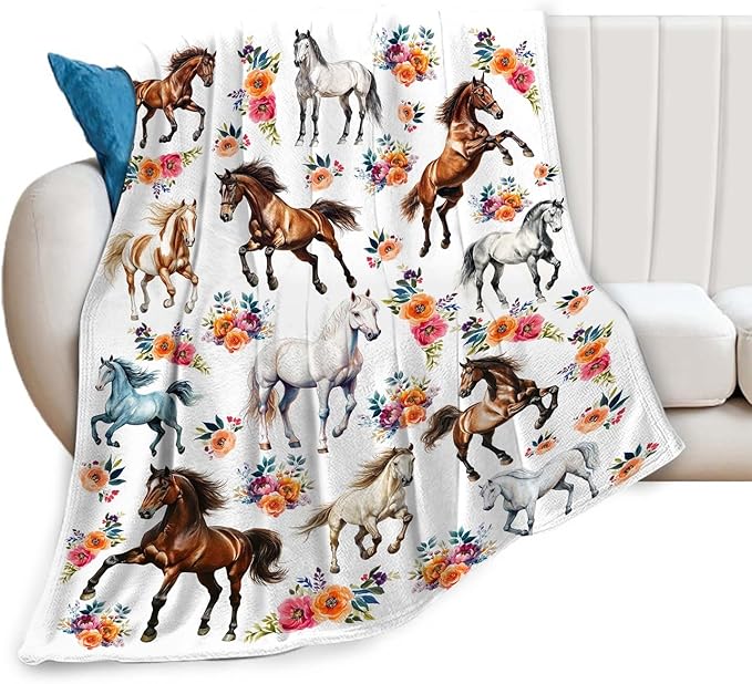 Horse Throw Blanket Horse Gifts Blanket for Girls Women Men Boys Kids Adults Super Soft Cozy Plush Fluffy Fuzzy Fleece Blanket Home Decor 40''X50''