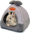 YUEPET Bunny Bed Warm Guinea Pig Cave Beds Cute Bowknot House Big Hideouts Cage Accessorie for Dwarf Rabbits Hamster Bunny Ferrets Rats Hedgehogs Chinchilla (Grey Grid)