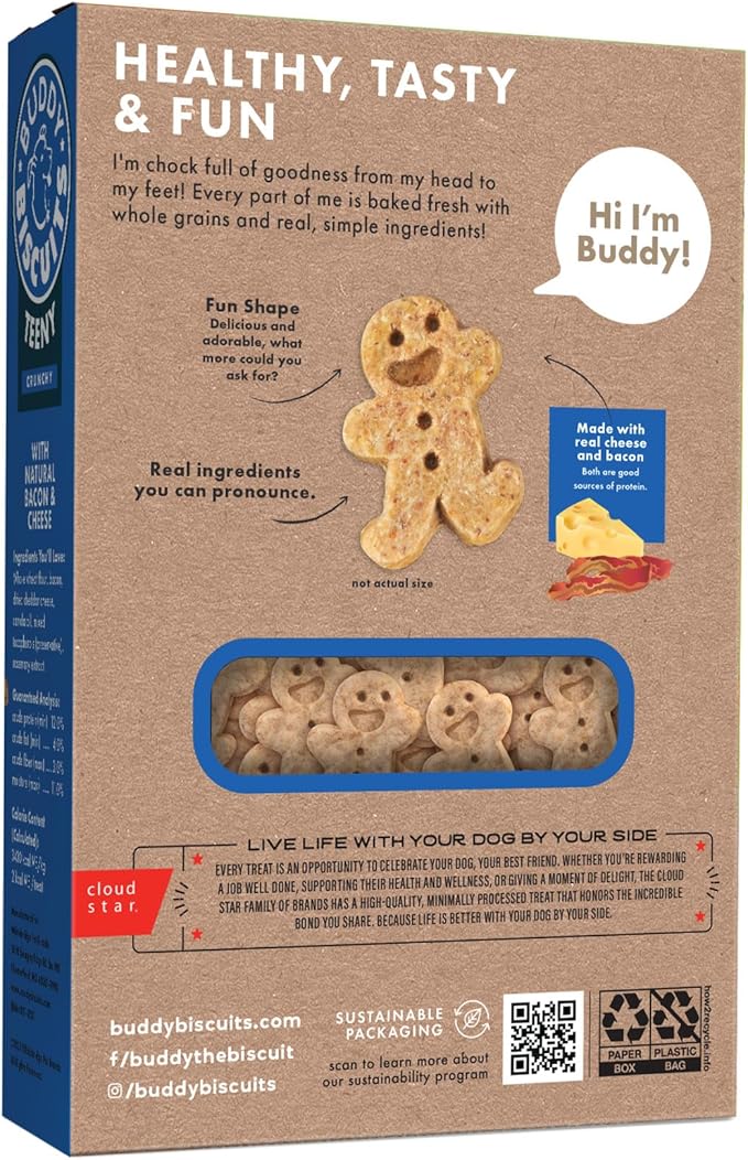 Buddy Biscuits 8 oz. Box Teeny Crunchy Dog Treats Made with Bacon & Cheese