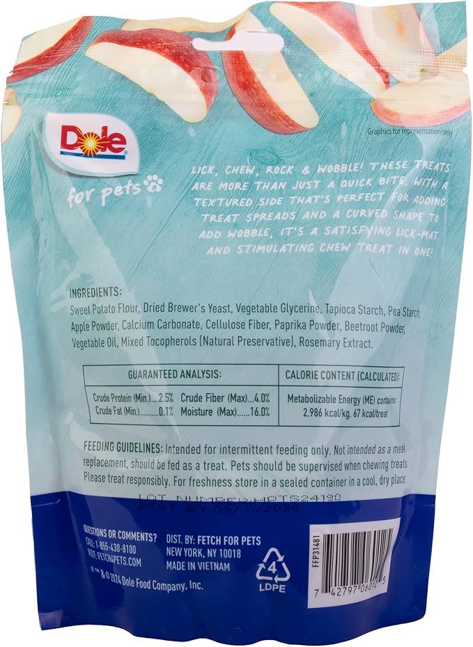 Dole for Pets Freshly Fetched Lasting Chew, Apple Flavor Dog Treats, Small Breeds, No Wheat, Corn, Soy, Artificial Flavors, Colors, or Animal Products, 8 Ounces, 10 Chews
