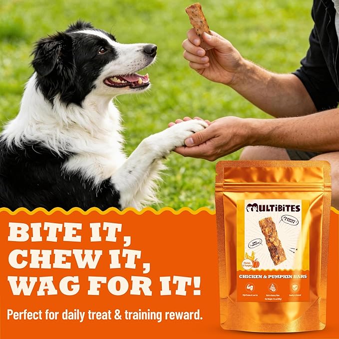 7.4 oz Natural Chicken & Pumpkin Bars for Dogs - Healthy Dog Treats Dog Training Treats - Healthy Digestive Support Snacks for Small, Medium, Large Dogs