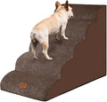 GoGoBunny Ramp Dog Stairs for High Beds 24.4" H, 5-Step Extra Wide Dog Slope Stairs with Durable Waterproof Fabric Cover, Pet Steps for Old Large Dogs Climbing, Non-Slip Sturdy Indoor Step, Brown