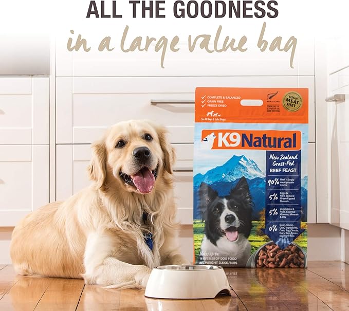 K9 Natural Beef Freeze Dried Dog Food, High-Meat Natural Complete Meal or Meal Toppers for Dogs, Grass-Fed Beef from New Zealand, Grain-Free, GMO-Free, Complete & Balanced Nutrition, 17.6oz