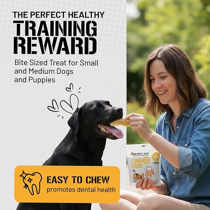 Dog Chits Lamb Ears for Dogs – 100% Natural Baked Lamb Ear Dog Treats – Grain-Free, High Protein, Lower Fat Training Chews – Dental Health & Joint Support – for Large, Medium Dogs – 15 Pack