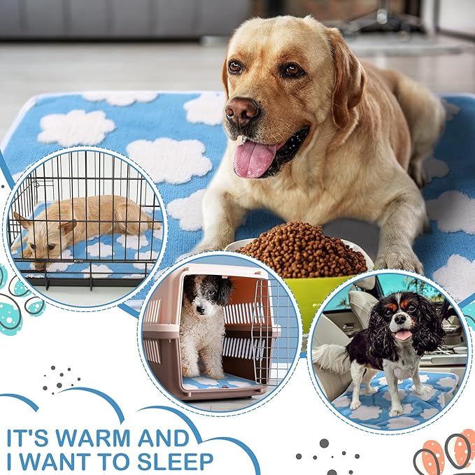 Reginary 4 Pcs Waterproof Guinea Pig Blankets Washable Small Animal Fleece Bedding Guinea Pig Cage Liners Reusable Training Pads Pet Pee Pad Sleep Mat for Hamster(White Clouds,24 x 16 Inch)