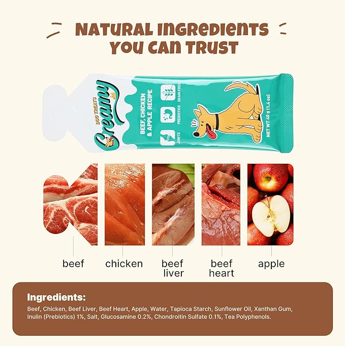 M-PETS Beef Chicken & Apple Lickable Dog Treats,Soft Healthy Dog Snacks in Squeeze Tubes for Puppies & Seniors,Reward Training or Food Topper,Low-Calorie Puree for Joint & Digestive Support – 8 Pack