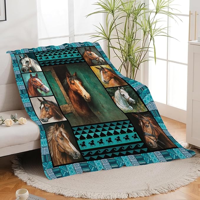 Horse Throw Blanket Horse Stuff Gifts for Kids Girls Boys Adults Women Men Soft Cozy Warm Plush Fluffy Fuzzy Fleece Blanket Decor 40''X50''