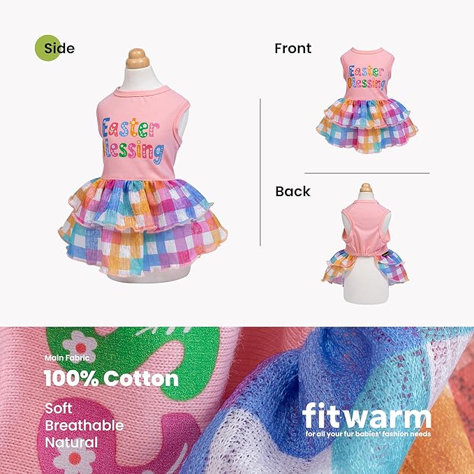 Fitwarm Easter Blessing Dog Dress, Easter Outfit for Small Dogs Girl, Colorful Pet Clothes, Pink, Blue, Orange, White, Medium