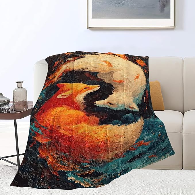 Fox Throw Blanket Orange and White Fox Stuff Gifts for Kids Girls Boys Adults Women Men Soft Cozy Warm Plush Fluffy Fuzzy Fleece Blanket Decor 40''X50''