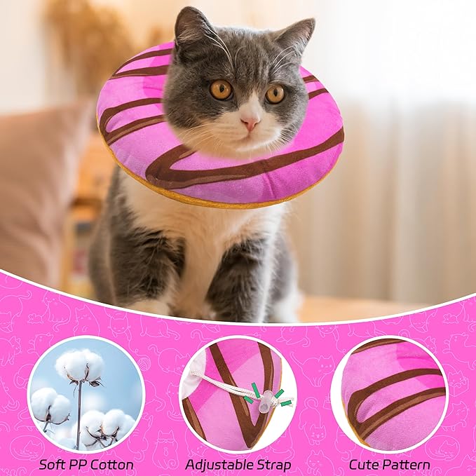 Seyezo Cat Cone Collar Soft, Adjustable Cat Recovery Collars Kitten Cones to Stop Licking, Cute Donut E Collar After Surgery, Anti-Lick Wound Healing Elizabethan Collar for Kittens (Pink, Medium)