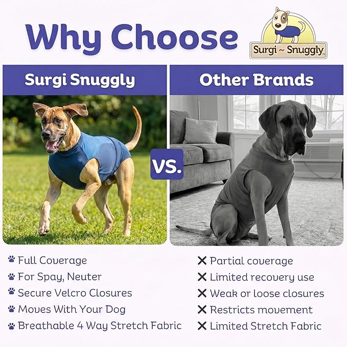 Surgi Snuggly Dog Surgery Recovery Suit - Dog Onesie for Post Surgery Recovery, Female Spay & Male Neuter - Surgical Suit for Dogs, E-Collar Cone Alternative, Double Blue - 2X-Large - 31" - 35" (EC)