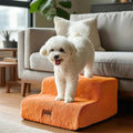 PETNOVO Ultra-Soft Rabbit Fur-Like Dog Stairs for Couch/Bed, Luxury Comfort 2-Step for Small & Senior Dogs, Non-Slip, Removable Washable Cover, Oeko-TEX Certified, 15.7" D x 15.7" Wx 11.8" H, Orange