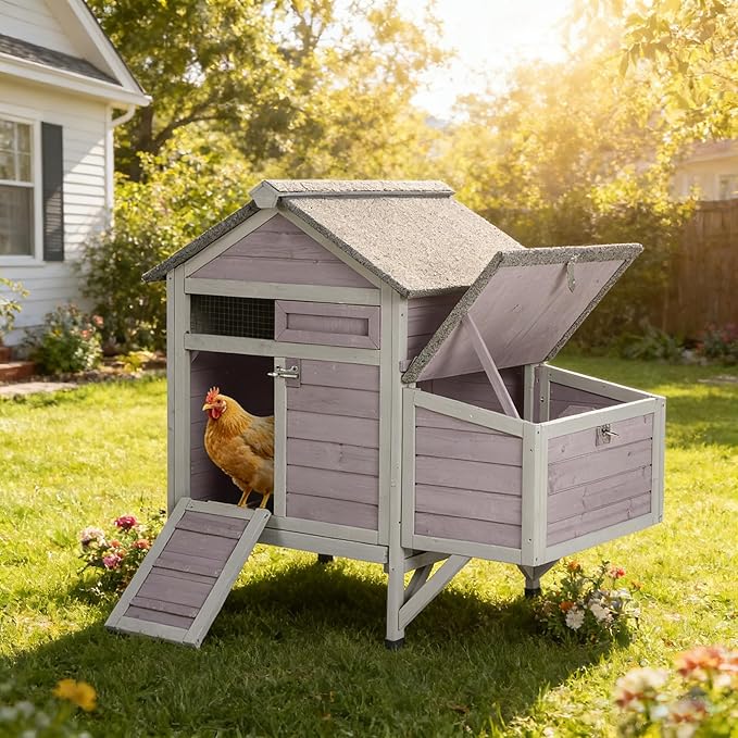 Aivituvin Chicken Coop with Nesting Box and Leak-Proof Tray, Outdoor Wooden Poultry House for Chickens, Rabbits, Ducks