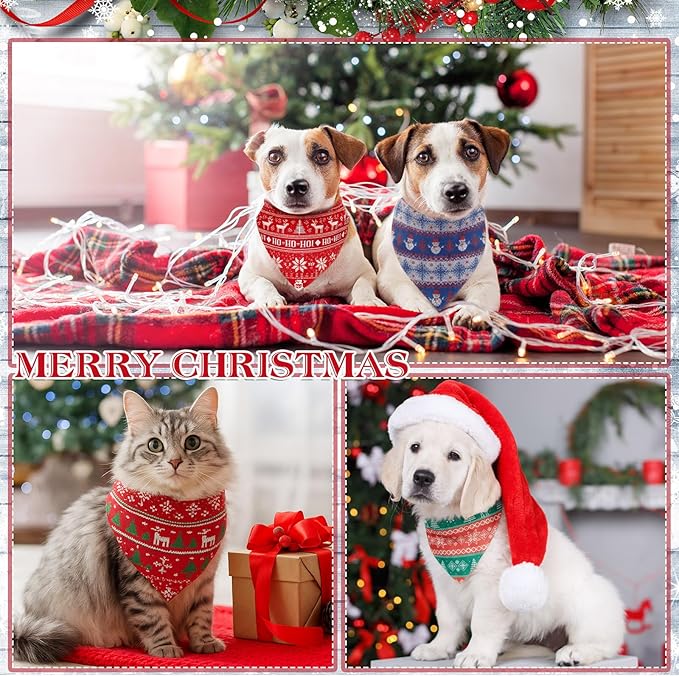 Shyyween 100 Pcs Christmas Dog Bandanas Bulk Xmas Sweater Designs Bandanas Soft Triangle Bibs Adjustable Scarf for Small Medium Large Pets