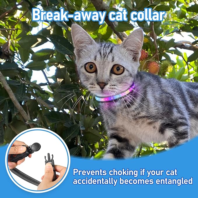 Cat Collar,Light Up Dog Collar, Rechargeable Waterproof LED Cat Collar with Remote, Breakaway Glow in Dark, Dog Lights for Night Walking