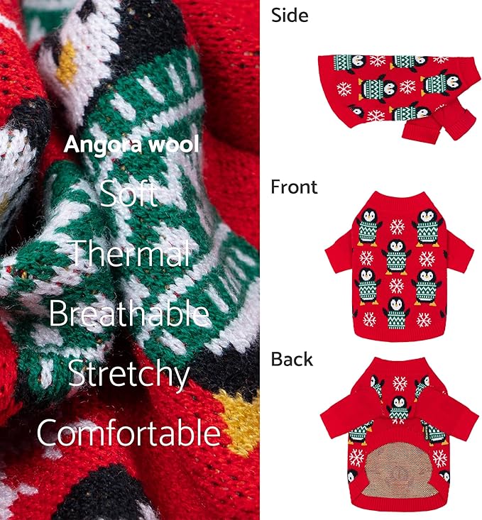 Fitwarm Funny Penguins Dog Ugly Christmas Sweater, Winter Dog Clothes for Small Dogs Girl Boy, Pet Xmas Outfit, Green, Red, White, XL