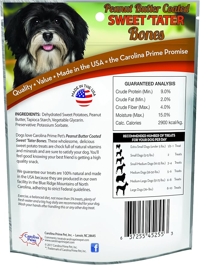 Carolina Prime Pet 45256 Peanut Butter Coated Sweet Tater Bone Treat For Dogs ( 1 Pouch), One Size