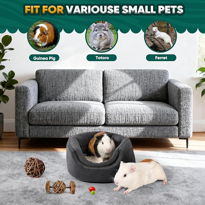 Guinea Pig Hideout - 2 in 1 Foldable Guinea Pig Bed with Pure White Soft Top, Large Entrance for 1 Adult Small Pet, Ideal Bed for Small Pets, Dark Gray