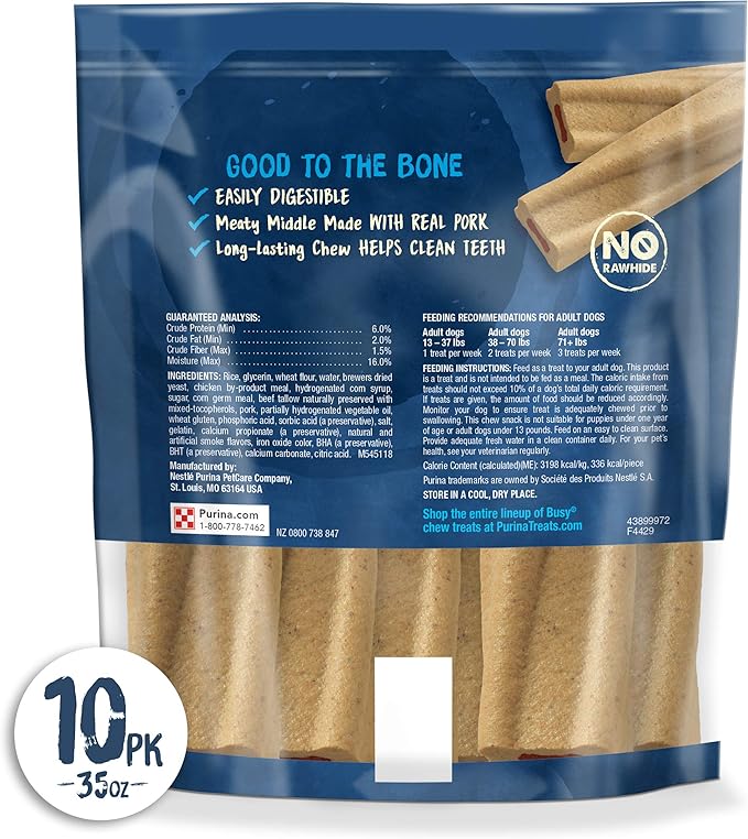 Purina Busy Bone Adult Dog Chew Bone Treats, Original - 10 ct. Pouch