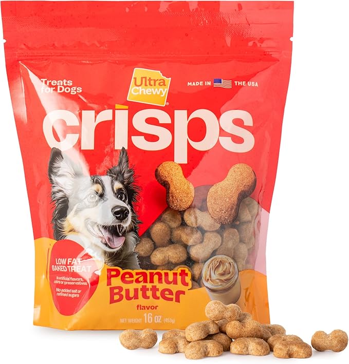 Ultra Chewy Crisps Dog Cookies - Low Fat Baked Treats Made in USA - No Artificial Flavors, Added Salt, or Sugars - Suitable for Small, Medium, Large Dogs - 2 Pack