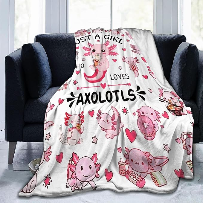 SweetFox Just A Girl Who Loves Axolotls Blanket Cute Axolotl Decor Throw Blanket Gifts for Girls Boys Lovers Super Warm Soft Plush Fleece Flannel Bedding Blankets for Kids Adults Men Women 60"X50"