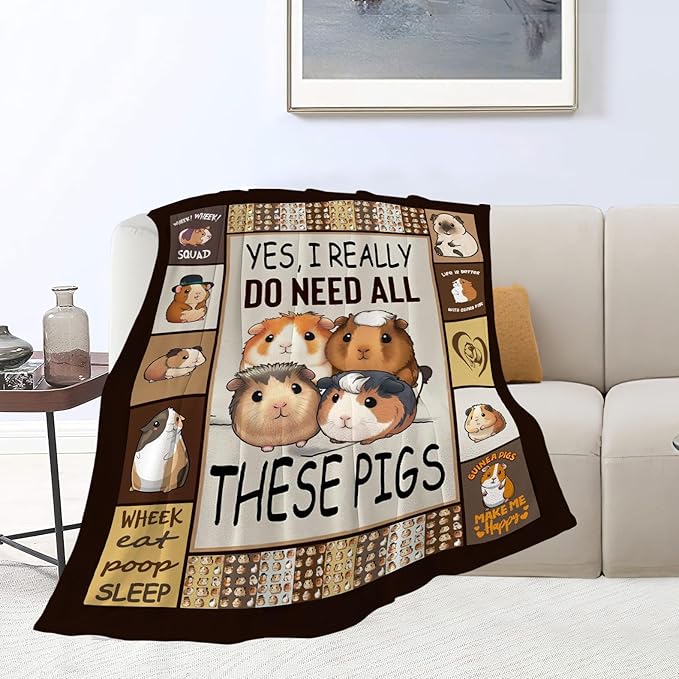 Cute Guinea Pig Decor Throw Blanket - Cozy Fleece Flannel Soft Warm Plush Lightweight Bedding for Couch Sofa Bed 60"X80"