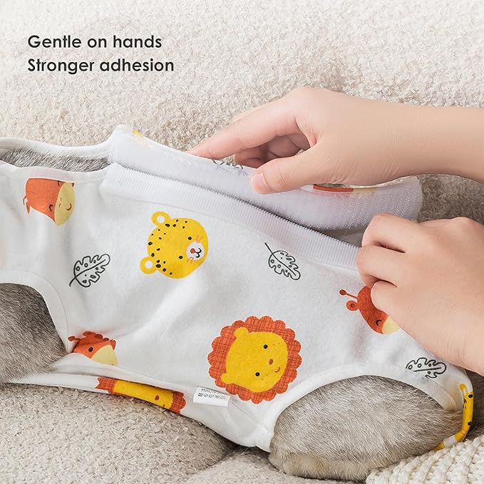 Cat Recovery Suit for Spay & Surgery – Breathable Anti-Lick Cone Alternative Onesie, Adjustable Velcro (Grey, L)