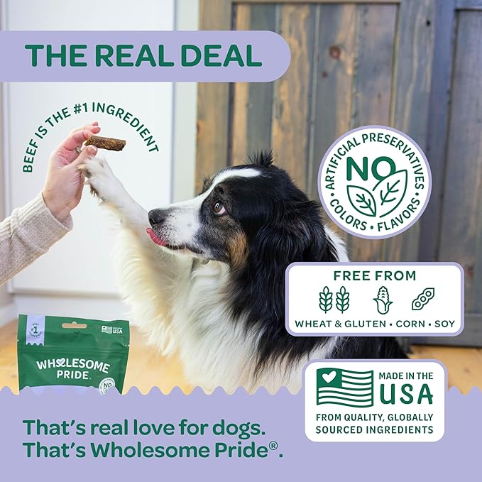 Wholesome Pride Functional Dog Hip & Joint Support Beef Jerky Bites, USA Made Mobility Dog Treats - 8 oz
