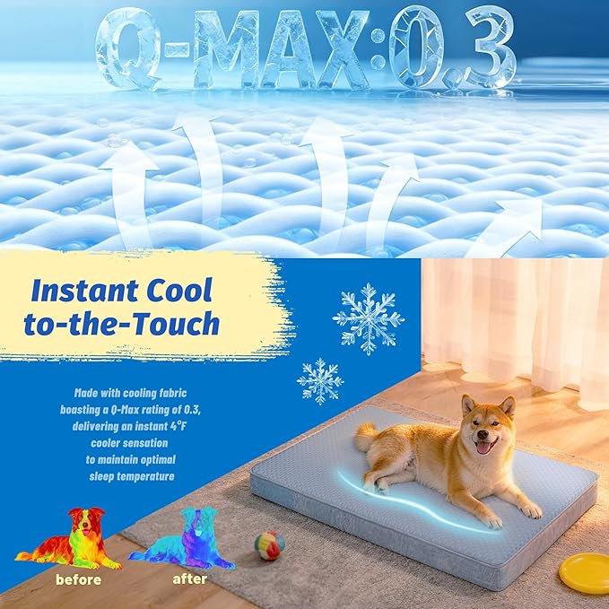 Cooling Dog Bed for Large Dogs, Washable Memory Foam Dog Beds for Crate with Joint Relief, Waterproof Liner and Removable Cover (35’’x 22’’)