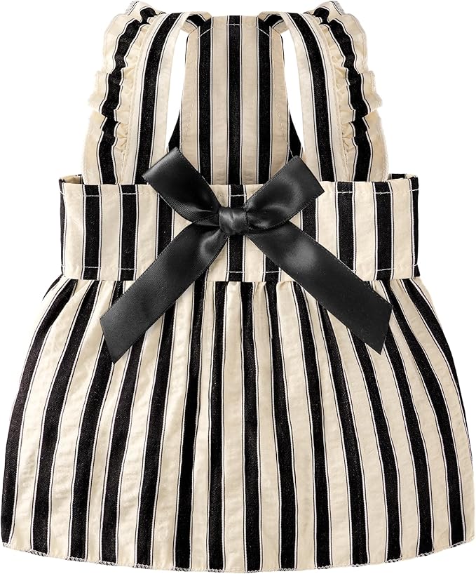 Striped Cat Dog Dress Clothes for Small Dogs with Bow Cute Sleeveless Girl Puppy Princess Dress Soft Breathable Small Dog Clothes Outfit Cat Outfits Apparel for Spring Summer