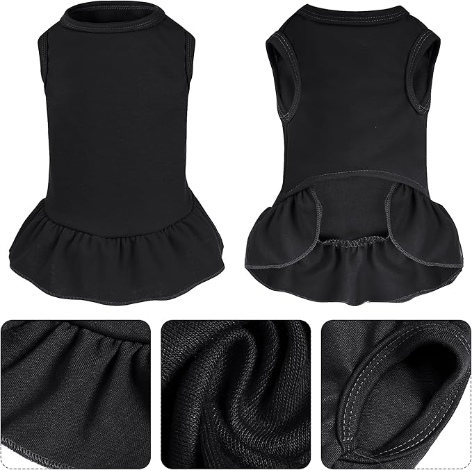 Dog Dresses Cat Skirt Solid Color Dog Clothes Summer Sleeveless Puppy Girl Clothes for Small Pet Dogs Cats (Black, Small)