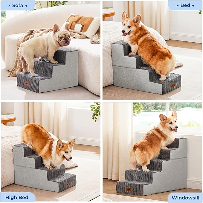 ZOMISIA Dog Steps for Couch - Pet Stairs for Small Dogs and Cats, Dog Steps with Non-Slip Bottom Grey 3 Steps, Beige