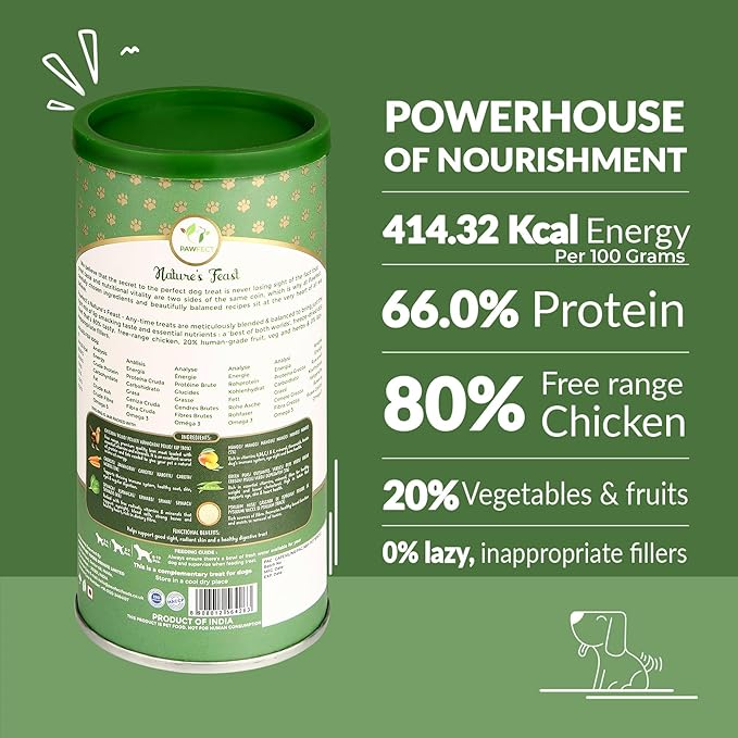 Pawfect Nature's Feast Freeze-Dried Chicken Treats with Asian Greens for Dogs - 80% Chicken, 20% Veggies & Fruits-100% Natural- Grain-Free-High Protein- Limited Ingredient Training Treat(150g/5.29oz)