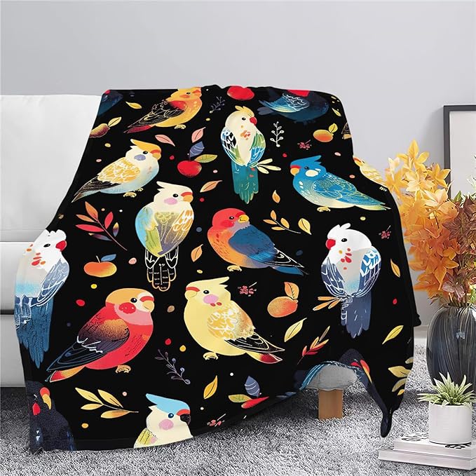 Parrot Bird Throw Blanket Cute Cockatiel Stuff Gifts for Kids Girls Boys Adults Women Men Soft Cozy Warm Plush Fluffy Fuzzy Fleece Blanket Decor 40''X50''