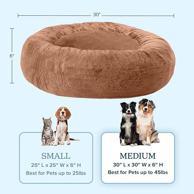 PETMAKER Dog Bed - Donut Pet Bed for Medium Dogs - Dog Bed with Removable Washable Cover and Anti-Slip Bottom - Puppy Essentials (Beige)