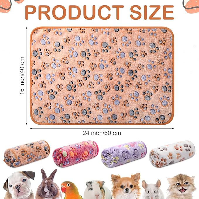 Tudomro 8 Pcs Guinea Pig Blankets Washable Small Pet Fleece Bedding Cage Liners Double Sided Pet Reusable Sleep Mat Pad Cover for Ferret Chinchilla Furniture Protection(Paw,16 x 24 Inch)