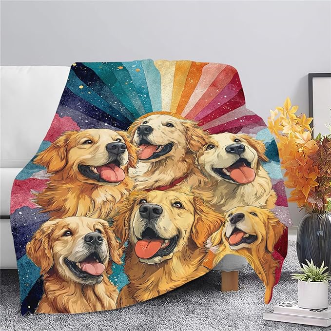 Golden Retriever Throw Blanket Golden Retriever Puppy Stuff Gifts for Dog Lover Kids Girls Boys Adults Women Men Soft Cozy Warm Plush Fluffy Fuzzy Fleece Blanket Decor 60''X80''