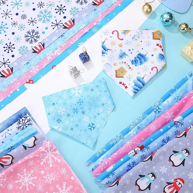 Weewooday 50 Pcs Winter Bandanas Bulk for Dogs Snowflake Cats Bandanas Charm Soft Triangle Bibs Adjustable Scarf for Small Medium Large Pets Winter Costume(25.6 x 17.7 x 17.7 Inch)